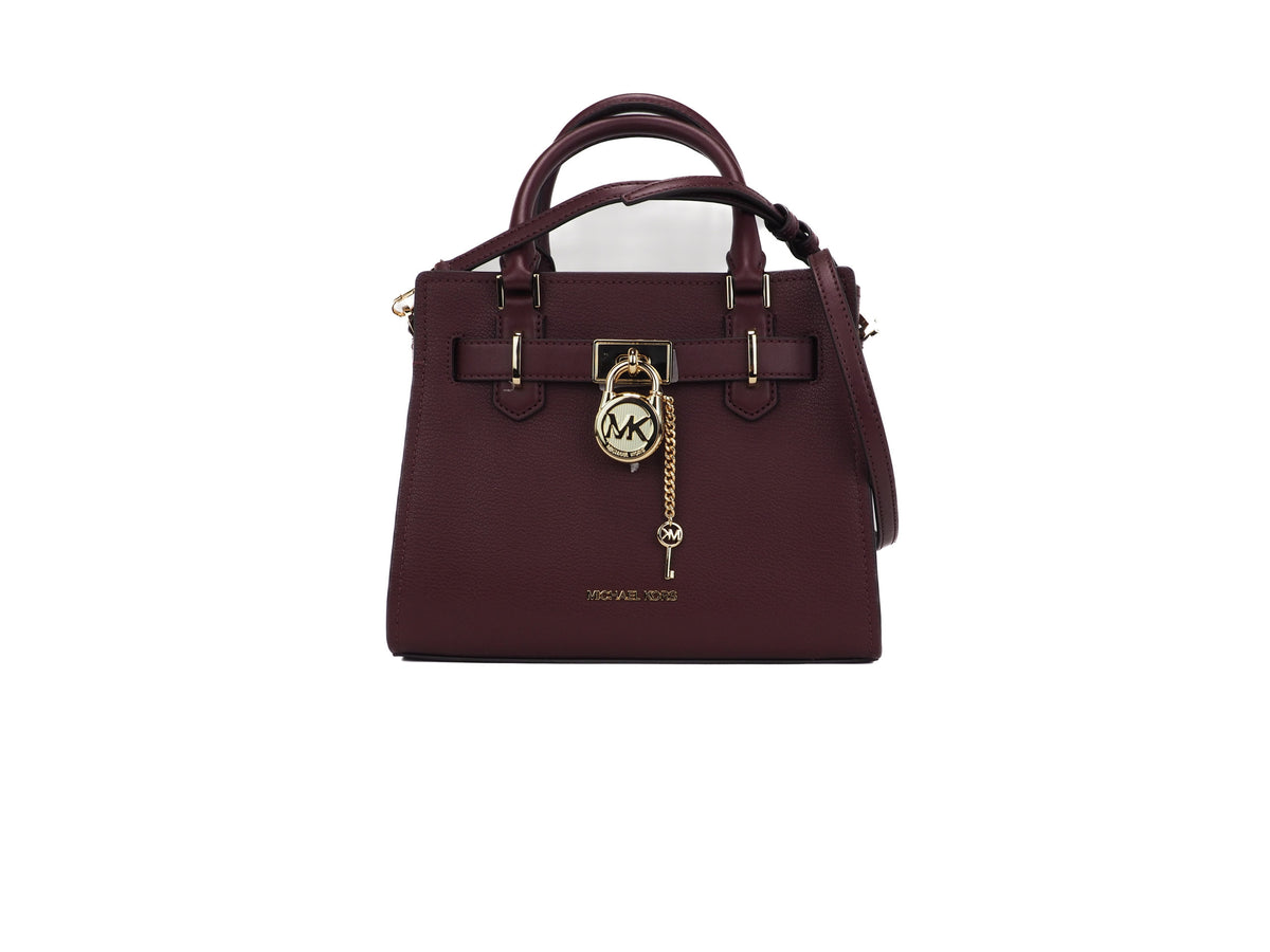 NEW Michael Kors Hamilton Small Satchel good Crossbody Bag Merlot Grained Leather NWT